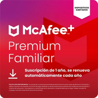 McAfee+ Premium Familiar para dispositivos ilimitados 2026 | Antivirus, VPN, software de ciberseguridad | Suscripción de 1 año - 71% Off