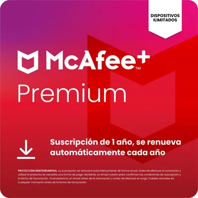 McAfee+ Premium Individual para dispositivos ilimitados 2026 | Antivirus, VPN, software de ciberseguridad | Suscripción de 1 año - 73% Descuento