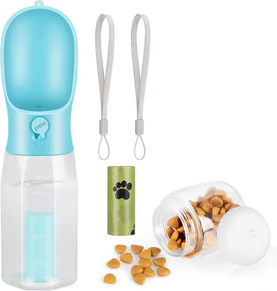 Zivacate Bottiglia per Acqua per Cani, Multifunzionale Portatile per Viaggi all'Aperto con Contenitore per Cibo e Palla
