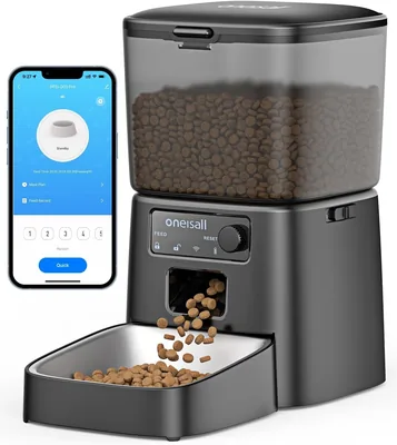 Dispenser pour nourriture de chat Oneisall 3.5L WiFi 2.4 GHz, Noir | Bol automatique avec application, Programmable