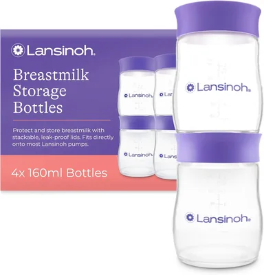 Butelki Lansinoh do przechowywania mleka matki, 4 x 160 ml, stosowalne, bez BPA, szczelne, niezbędne dla karmienia, Najlepsza oferta