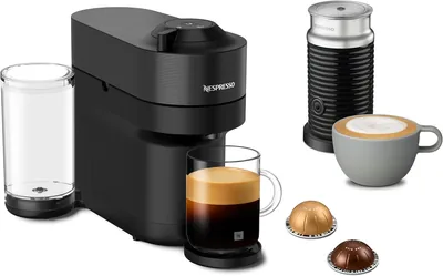 Nespresso Cafetera Vertuo Pop Negra con Espumador + 12 Cápsulas