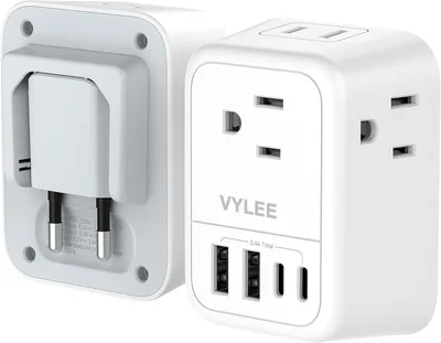 VYLEE Type C Travel Adapter - 4 AC Outlets + USB