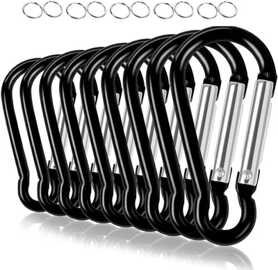 Mosquetón De Aluminio Multiusos, Paquete de 10 Mosquetones Negros con Anillo en D para Cuerdas y Llaveros, Mejor Oferta