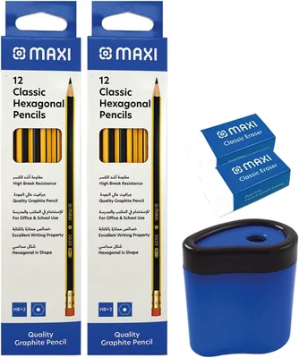 Hexagonal Graphite Pencil Set with Eraser & Sharpener
