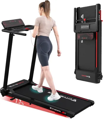 Treadmill CITYSPORTS pliant, 12 km/h, écran LED, application et support tablette 360°, tapis de marche compact pour domicile
