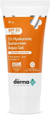 डेर्मा कंपनी 1% हायलूरोनिक सनस्क्रीन एक्वा जेल SPF 50 PA++++ | हाइड्रेटिंग, लाइटवेट & नॉन-ग्रीज़ी | नॉ व्हाइट कास्ट | ब्रॉड स्पेक्ट्रम