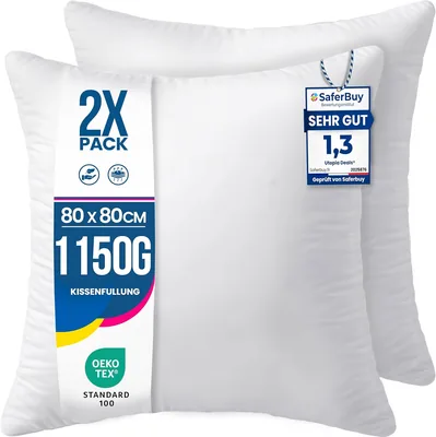 Utopia Bedding Kissenfüllung, Innenkissen, Kopfkissen, Sofakissen, 80 x 80 cm, Weiß, Set von 2 - 15% Rabatt