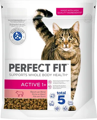 Perfecte Pas Volwassenendroogvoedsel voor actieve katten vanaf 1 jaar, rundvlees, 750 g (6 zakken)