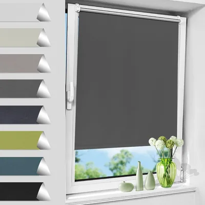 Tout-en-un Rideau Noir Total Obscuration, Installation Sans Perçage, 65 cm x 230 cm, Gris Foncé, Protection Thermique 100% Opaque, Rideau Enroulable pour W