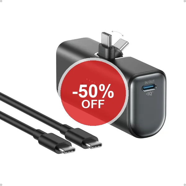 Anker Nano Powerbank 5000 mAh, 22.5W, Opvouwbaar USB-C, Compatibel met iPhone 15 en Samsung S22
