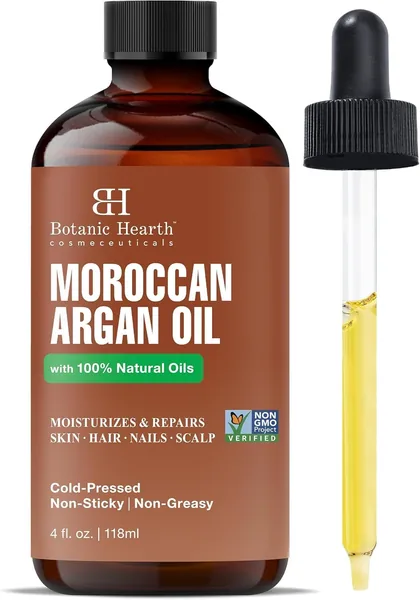 Botanic Hearth Argan Hair Oil 4 Fl Oz Pack of 1: Hydration & Nourishment for Curly/Frizzy Hair, Non-GMO Verified