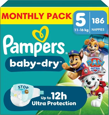 Pampers Baby-Dry Nappies Size 5 Junior 186 Count Best Deal
