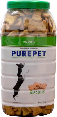 प्यूरपेट डॉग ट्रीट्स बिस्कुट्स सभी जीवन चरणों के लिए 800g पैक | 100% सब्जी स्वाद | सक्रिय व्यवहार | दांतों का स्वास्थ्य | प्रशिक्षण