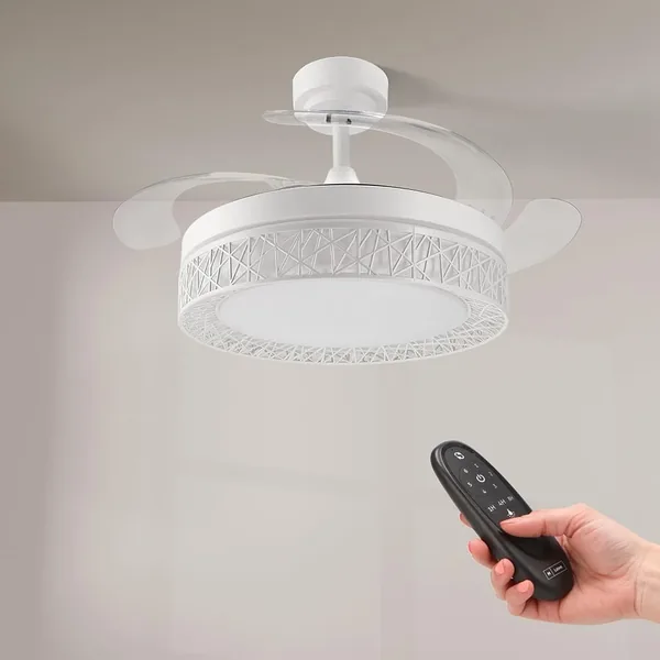 Mimotec - Ventilador de techo LED blanco Aqua 66W con luz CCT regulable y control dimmer, motor DC 30W + luz LED 36W, silencioso, 6 velocidades