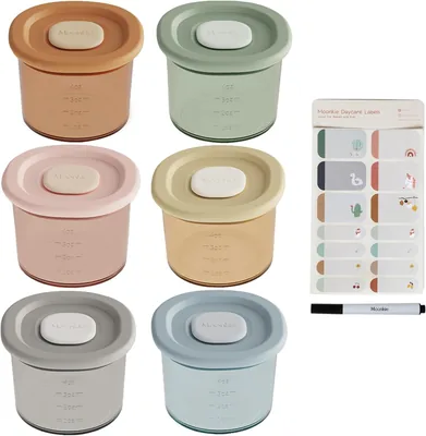 Conjunto Moonkie de 6 Tarros de Alimentos para Bebés de Silicona, 120 ml, Ajuste y Libre de BPA, Contenedores para Alimentos para Bebés, Resistente al Lavavajillas y Microondas