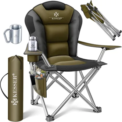 KESSER® Campingstuhl Falstuhl bis 150kg Angelstuhl mit Armlehnen und Becherhalter + H
