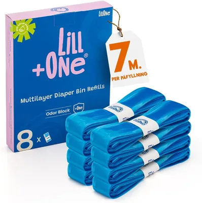 LillOne 8 Extra Long 7-Ply Nappy Container Refills - Kompatibel med Angelcare, Tommee Tippee Twist & Click, Simplee Tec Litter - Best Price