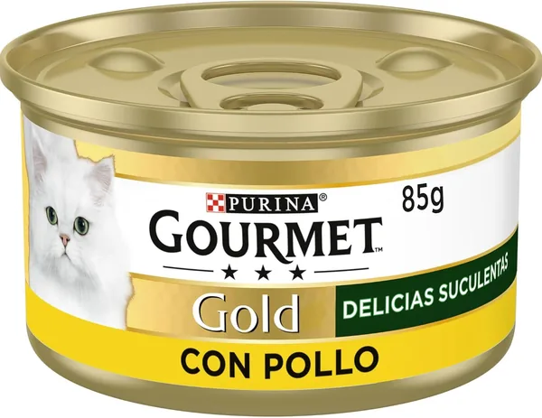 Purina Gourmet Gold Delicias Suculentas, Comida húmeda para gatos con pollo, 24 x 85g