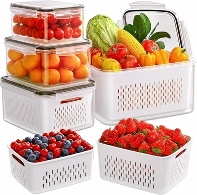 5 Pack Fruit Storage Containers Fridge with Colanders Best Deal
