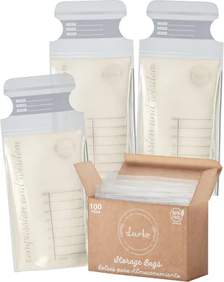 LURKO Bolsas Leche Materna Grandes 8 Oz 100 uds. Libres de BPA | 100 Bolsas Esterilizadas por Rayos Gama, Libres de BPA, Doble Capa