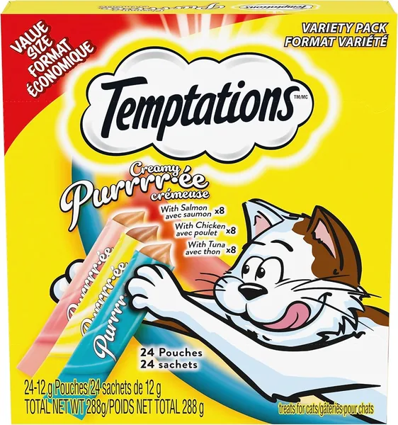 Temptations Creamy Puree Adult Lickable Cat Treats with Chicken & Salmon & Tuna Variety Pack