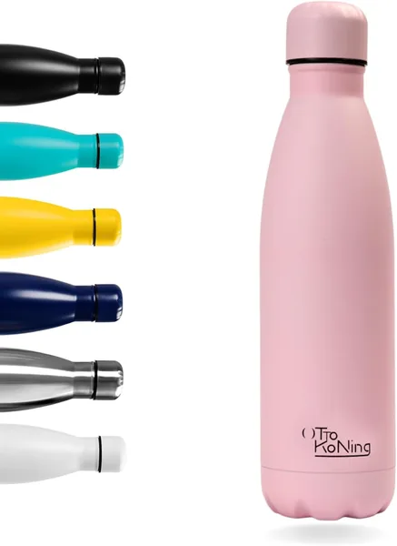 Otto Koning Stainless Steel Thermal Water Bottle 500 ml - Double Vacuum Insulated for 12 Hours of Hot Drink and 24 Hours of Cold Drink. Leakproof Thermos Bottle BPA Free