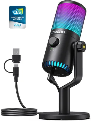 ماونو دي إم 30 مايكروفون غامر RGB USB، مع إضاءة RGB قابلة للبرمجة وميزة الإغلاق السريع ومستوى مكاسب قابل للتعديل ومراقبة بدون تأخير