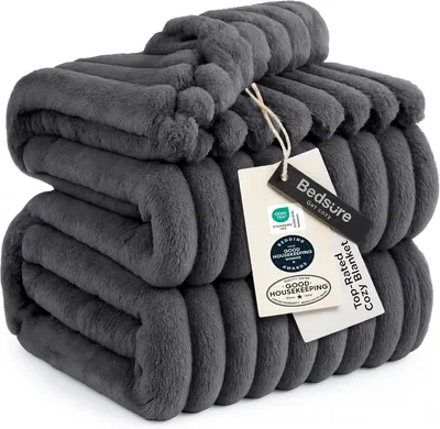 Bedsure Queen Fleece Throw Blanket Grey 228x228cm
