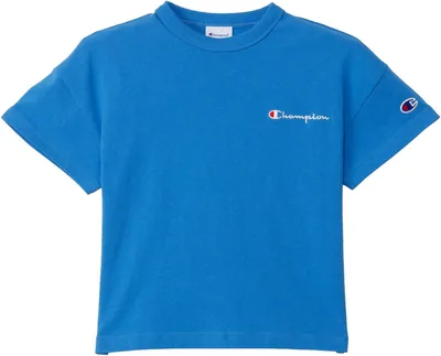 Champion CK-Z304 Boys' Basic Short Sleeve Round Neck 100% Cotton Binder Neck Script Logo Short Sleev