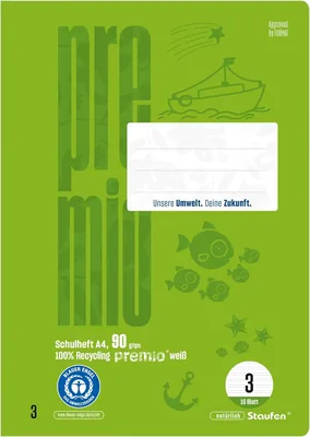 Staufen Grünes Trainingsbuch - DIN A4, Type 3 Ruling (14 Doppellinien), 4 Notizbücher à 16 Seiten, 90 g/m² Recyclingpapier, RO