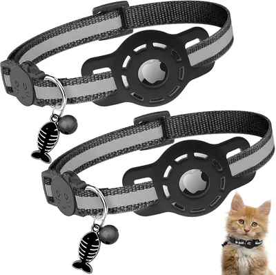 Diyife Airtag Katenhalsband [2 Stuk], Reflecterende GPS Lichtgewicht Tracker met Airtag Sleeve en Klok, Snelle Verwijdering, Bel, 20-