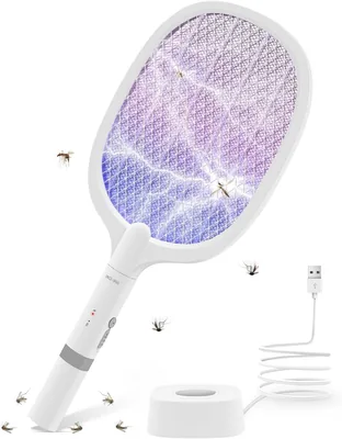 AOKKR Elektrisk Insekttöjare med UV-ligt 4000V, opladbar, 2 i 1, med USB-skala och laddas base, 3-lagig