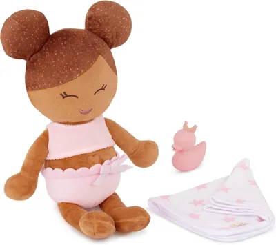 LullaBaby 35 cm Badpoppe - Olijfgroene huidton en lichtbruin haar - Zacht pluche lichaam - Speel met echte accessoires