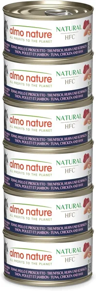 Almo Nature HFC Aliment humide naturel pour chat - Thon, Poulet & Jambon - (6 x 70g)