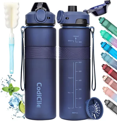 CodiCile Drinkfles, BPA-vrij, 1 Liter Sportfles, Lekdicht, Groot Waterfles 1 L, Ideaal voor Sportschool en School