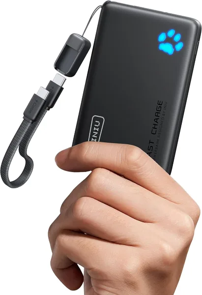 Power Bank INIU Piccola 45W Ricarica Rapida 10000mAh con Cavo USB C Detaccabile, Perfetta per Viaggi e Volo