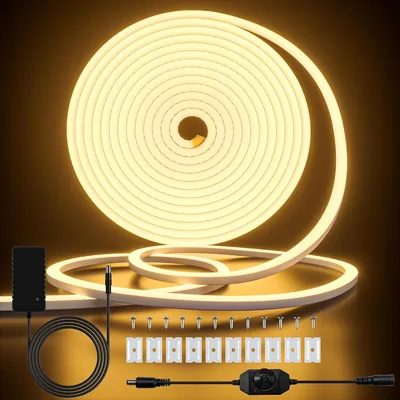 5m LED Neon Strip Light, Cozylady Warm White Waterproof Rope Lights with Power Supply and Dimmer, 16