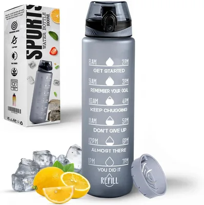K-MART Water Bottle 1L Time Markings BPA-Free