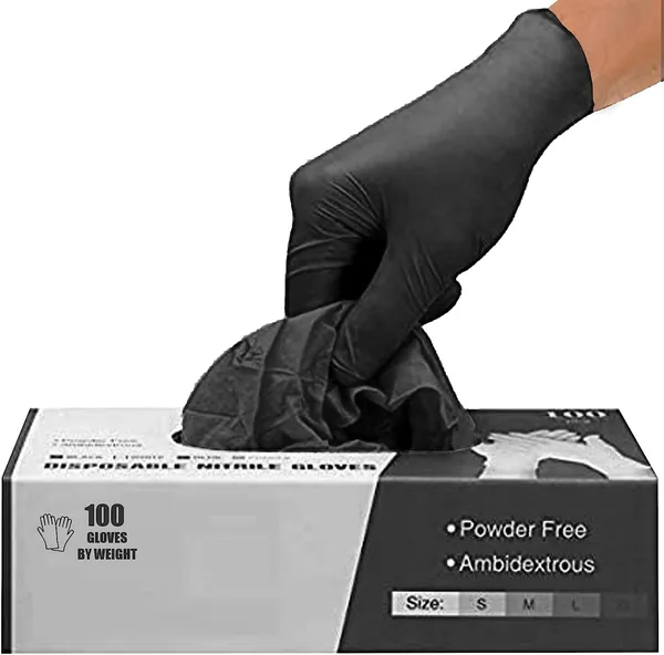 PRAIMA Black Nitrile Disposable Gloves - Latex-Free, Powder-Free, Pack of 100
