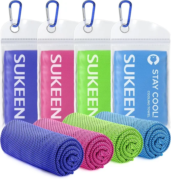 Sukeen Kühlende Tücher für Hals und Gesicht, 4er-Pack Kühlende Tücher für heiße Wetter, Kühlschlauch für Yoga, Sport, Fitness und Outdoor