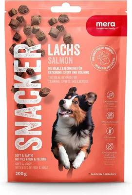 MERA Snacker Salmon (1 x 200 g), körnelfreie, weiche Hundekekse für Training oder als Leckerbissen - Herzhafte Fleischiges Leckerei für alle Hunde - 98% Rabatt