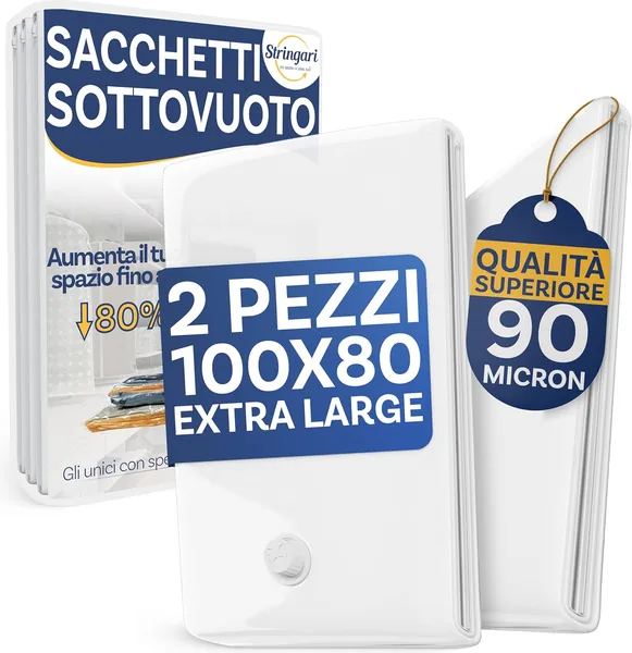 Stringari 2 XL Bags 100 x 80 cm - Vacuum Bags for Clothes with Thickness 90 Micron