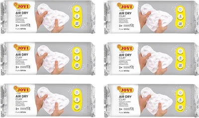Jovi Lufttrocknande Tonfarg, White, 6 x 500 g, Totalt 3 kg | Ovanligt modellpaste utan ovn, verkstad för barn och vuxna, glut