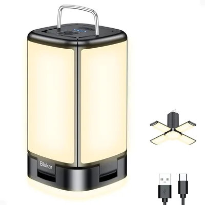 Blukar Lampa Kempingowa, Super Jasna 116 LED, Czarna | 7 Trybów Świecenia, Ładowana Przez USB-C, Czas Pracy Ponad 10 Godzin