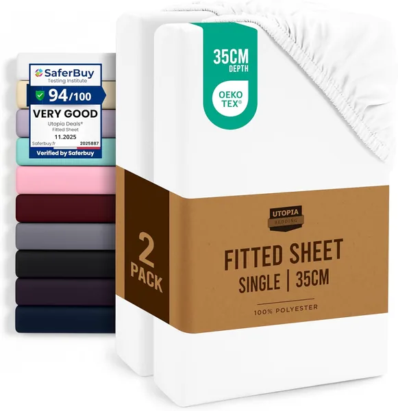 Utopia Bedding Fitted Sheet Single (2 Pack), White
