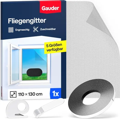 GAUDER Fliegenschutznetz für Fenster - Insektenabwehr ohne Bohren - Klebeband-Fliegennetz aus Polyester - Mückennetz & Moskitonetz Best Deal