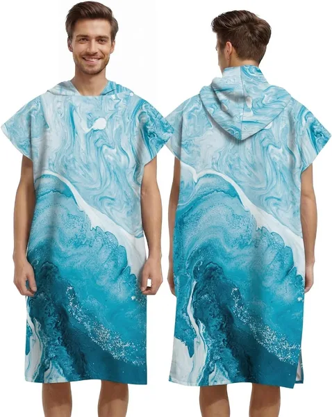 LOMTRATS Snelle Droge Surf Poncho, Veranderende Handdoek, Hooded Badjas voor Volwassenen (Man & Vrouw) Ideaal voor Zwemmen, Strand, Surfen