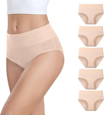 Anqier Damen Unterwäsche, Packung mit 5 Stretch-Baumwoll-Hochbund-Slips, atmungsaktive Damen-Höschen, weich