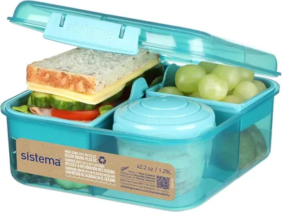 Sistema To Go Bento Caja para Almuerzo | Contenedor de Yogur o Fruta | Plástico de Destino Oceánico | 1.25L | Teal